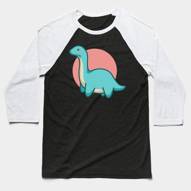 Cute Long Neck Dinosaurus, Brontosaurus, Brachiosaurus Baseball T-Shirt by hugadino